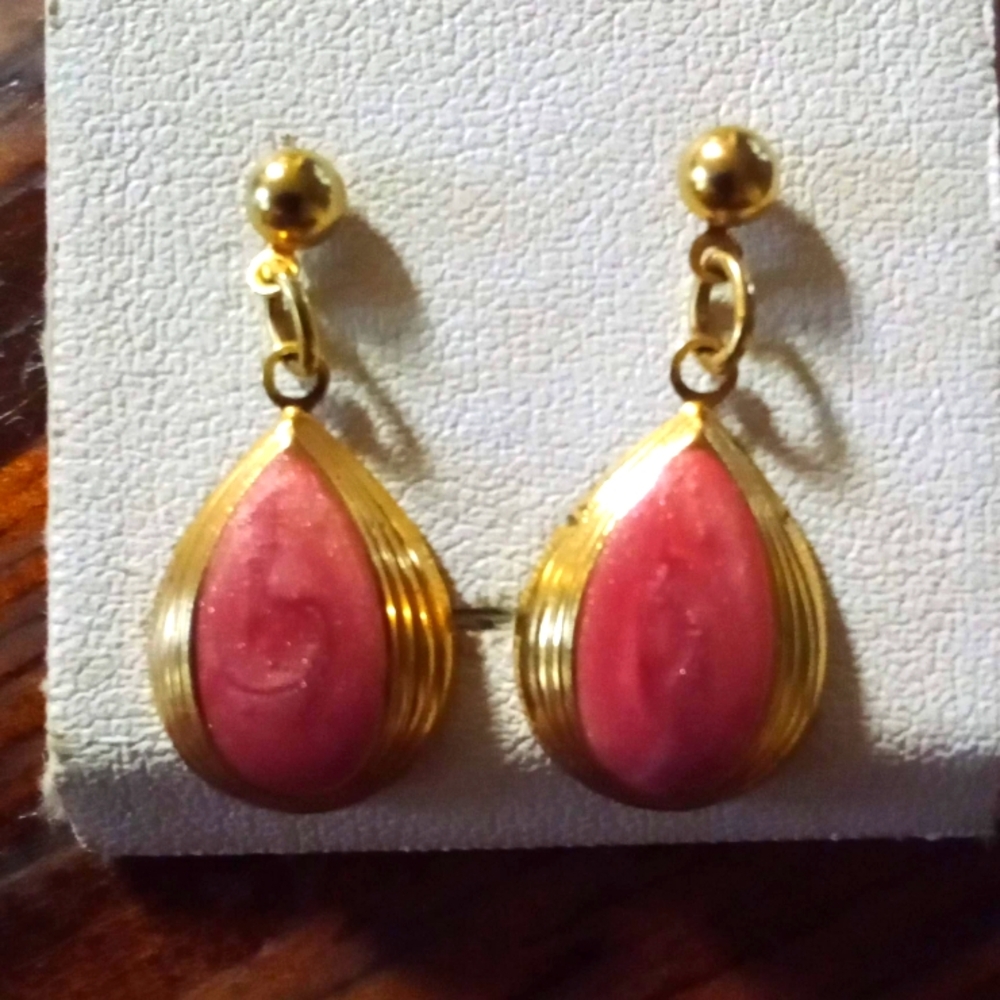 Peach Color & Gold Earrings